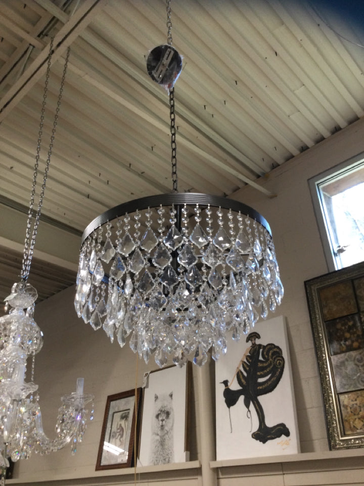 Crystal and Black 3 Tier, 8 Light Chandelier - 20" x 16"