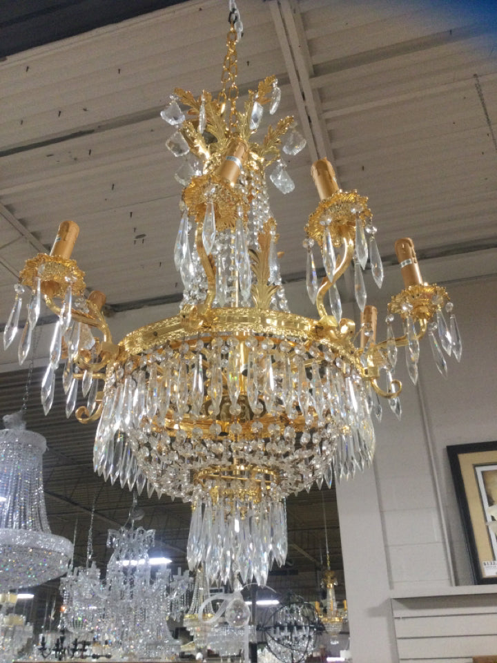Chandelier/ Gold & crystal 9 arm 12 light /34 x 23 (#7)
