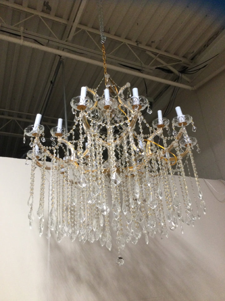 Marie Antoinette Gold Tone Crystal Chandelier 36" X 40"  15 Lights