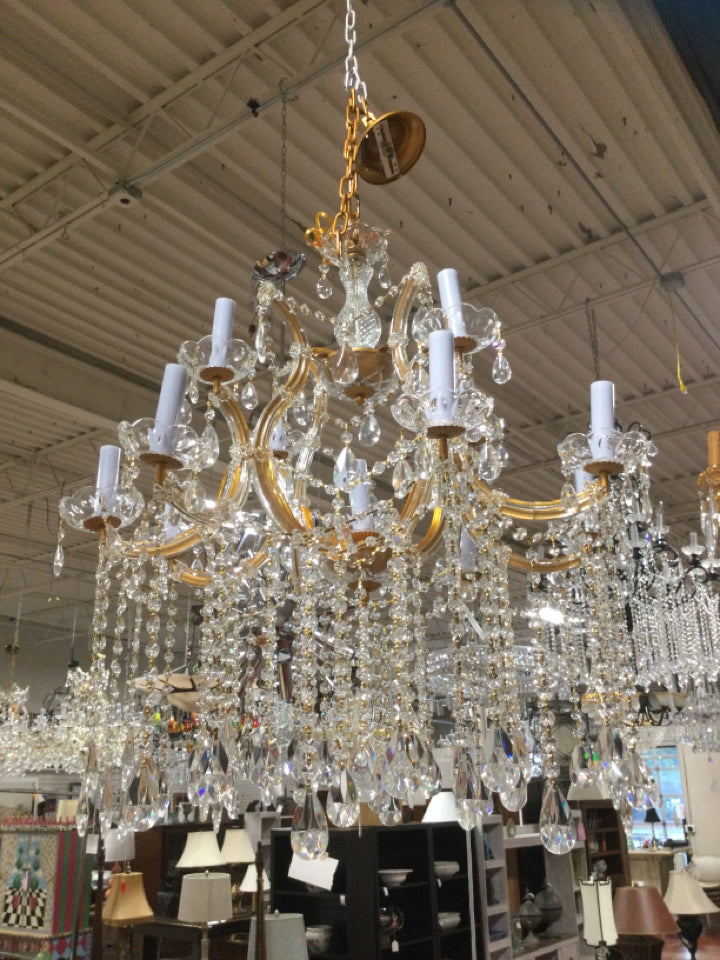 Marie Antoinette Gold Tone Crystal Chandelier 31" X 31" 13 Lights