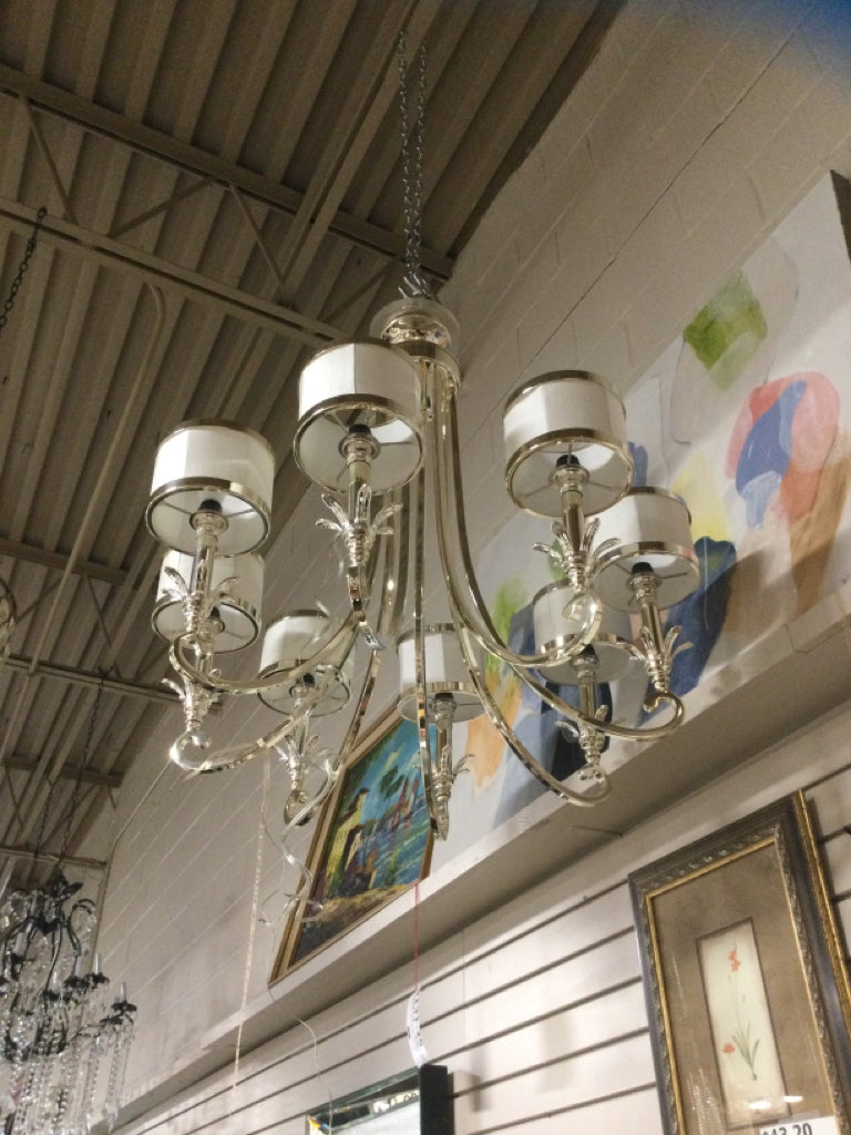 Silver Chrome and Crystal Chandelier 8 Lights with Shades 29"T 37"W