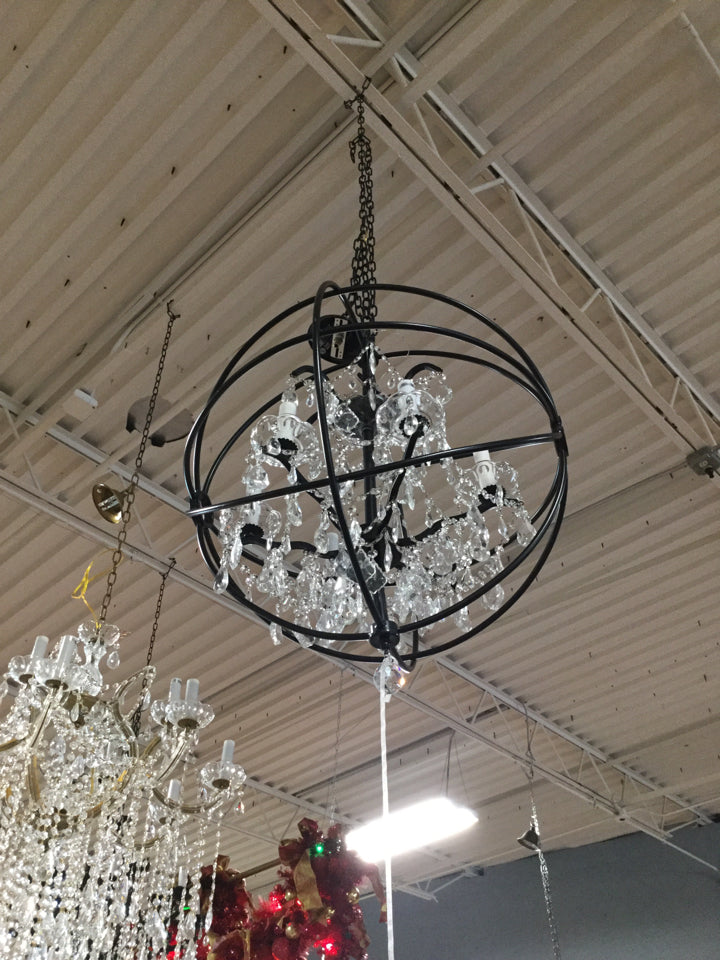 Round Black and Crystal Light Fixture