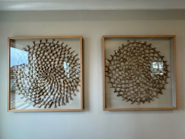 Uttermost Large palm leaf woven basket weave art, 39.5x39.5