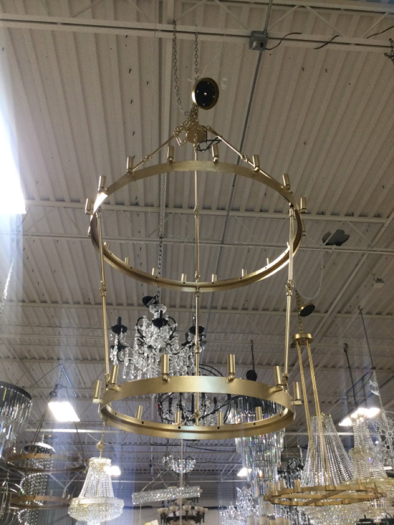 Gold 2 Ring Chandelier 38" x 57"H 30 Lights