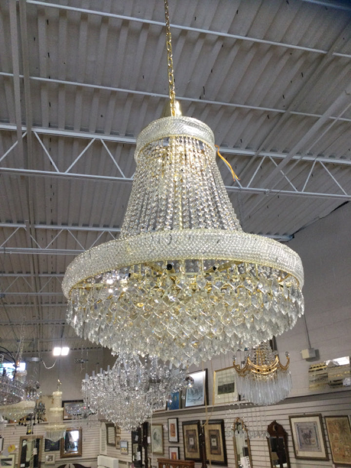 Crystal & Gold Bell Shaped 23 Light Chandelier