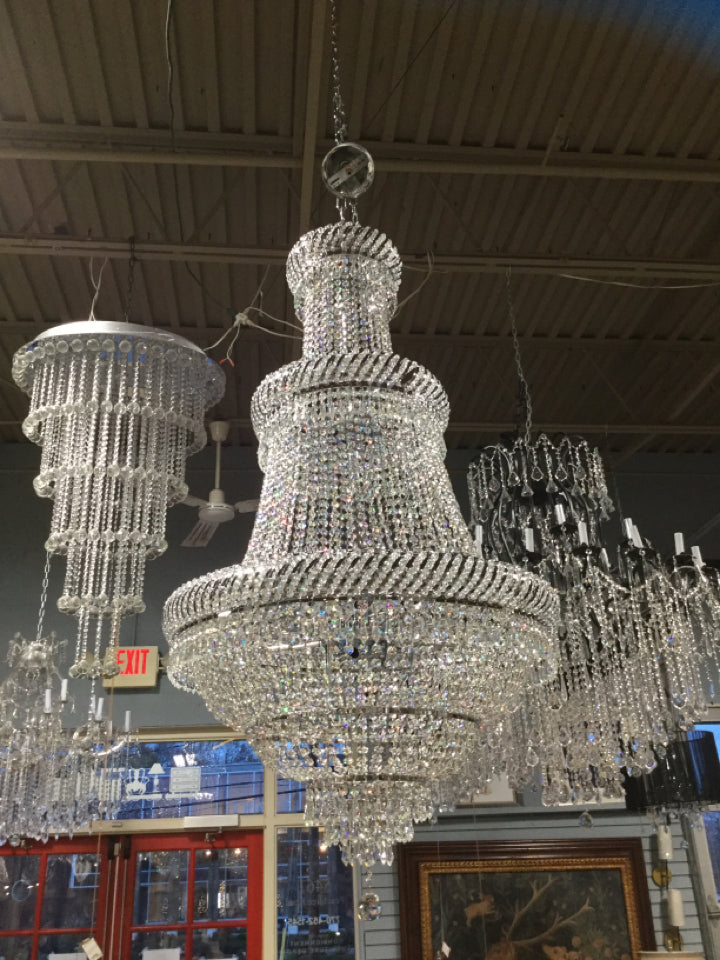 Chandelier/ 3 tier crystal & silver wed cake 19 light 28 x 48hi  #5