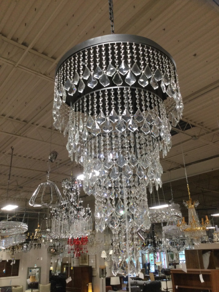 Crystal 5  Tier 24  Light Chandelier-Black Base - 24 x 48