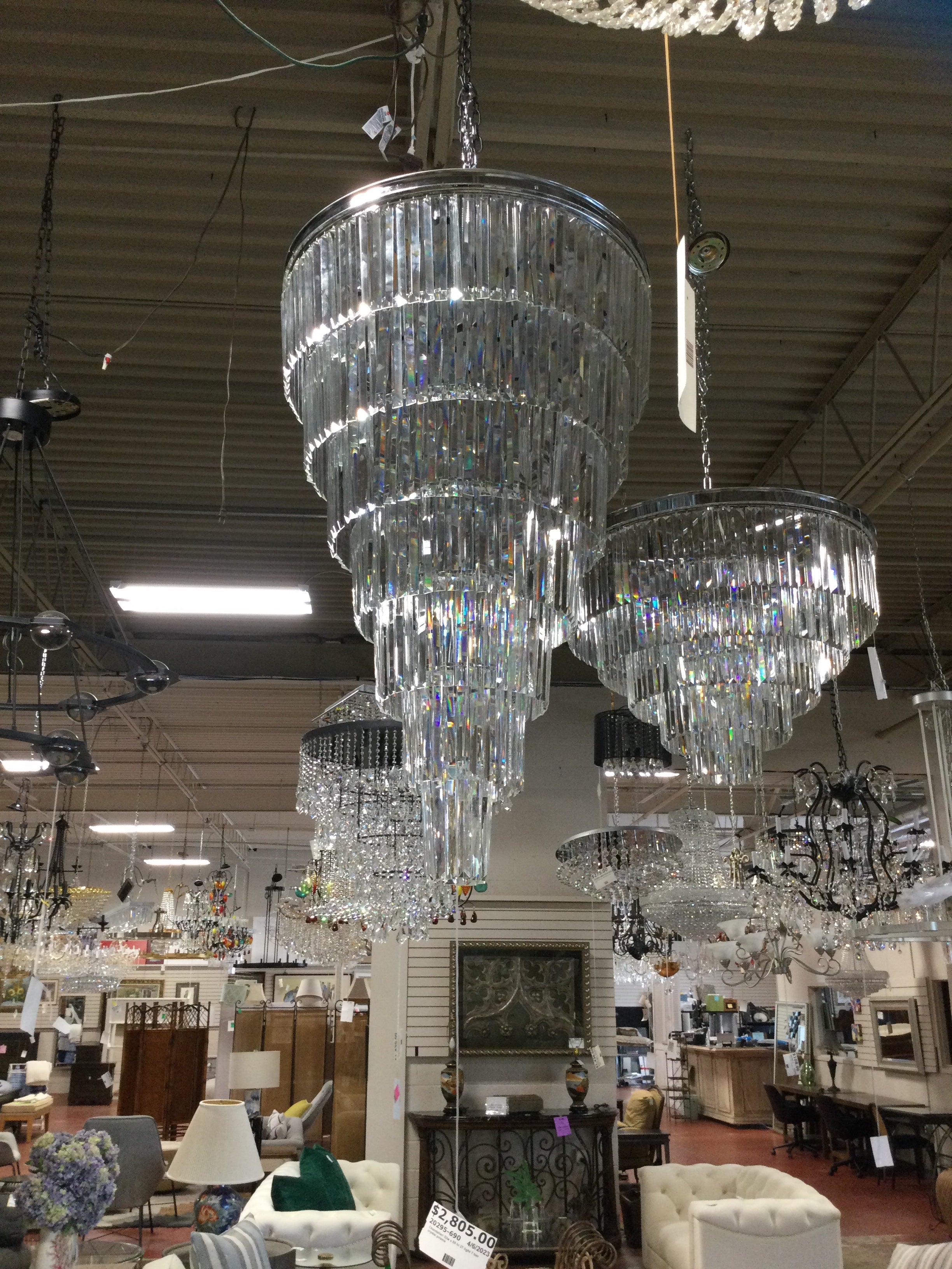 Chandelier/ 52w x 55 hi 27 light 7 tier crystal prisms