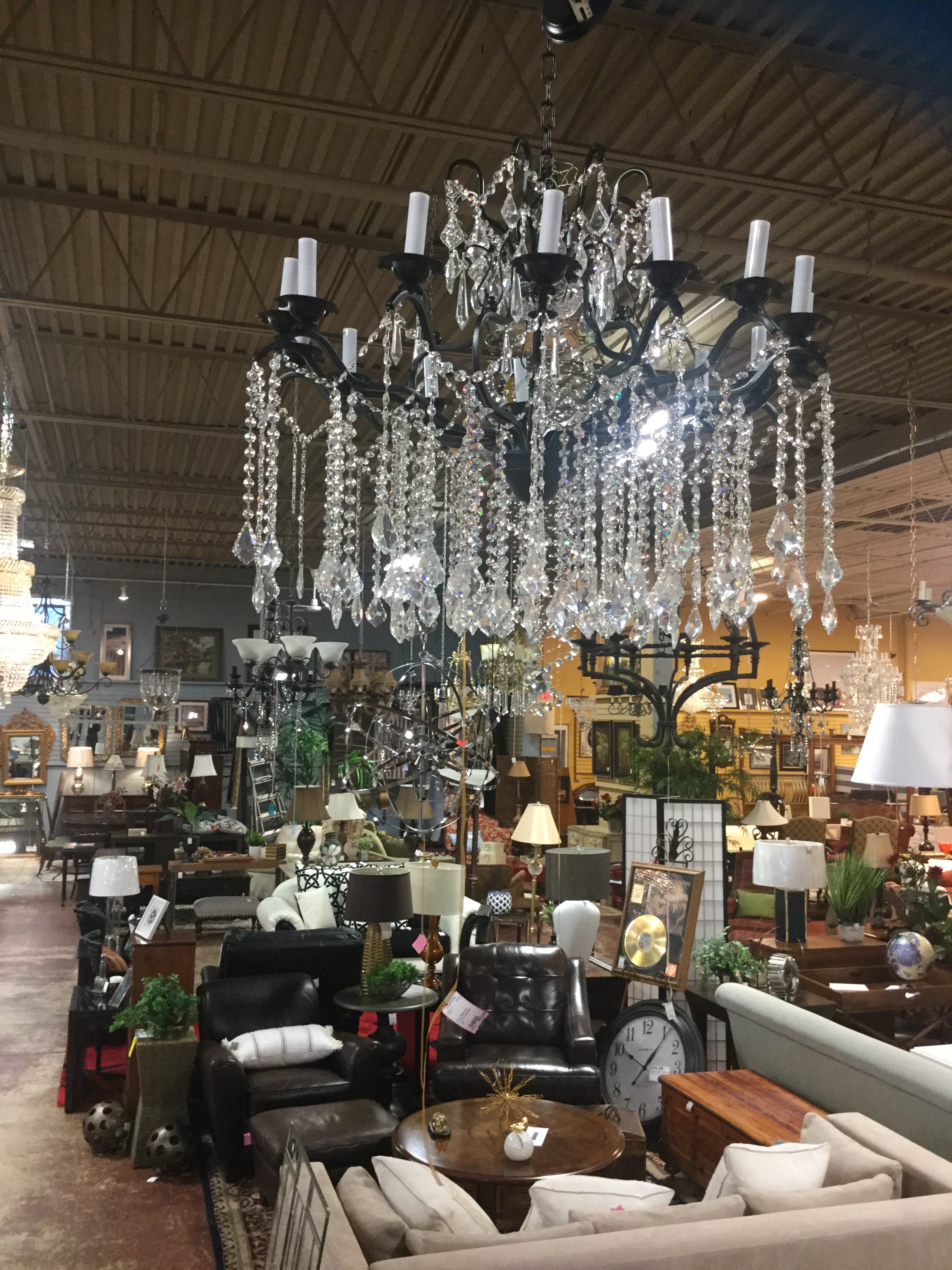 Black Metal and Crystal Chandelier 1 Tier