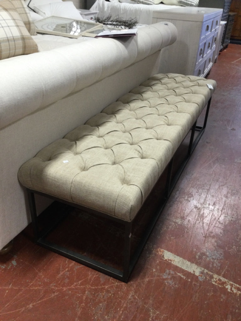Bench/ Four Hands tan linen upholstered bench / metal base 73 x 20