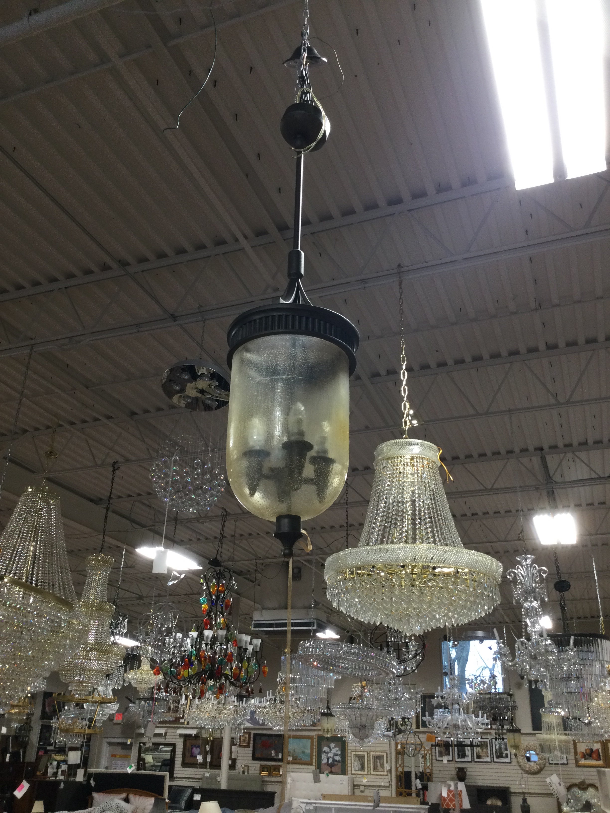 Rubbed Bronze Bubble Glass Pendant 4 Lights 48"H 12W
