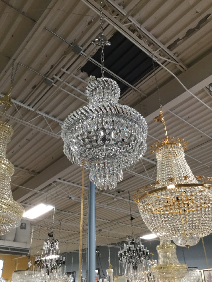 Silver & Crystal Bell Shaped Chandelier 23"T x 15"W