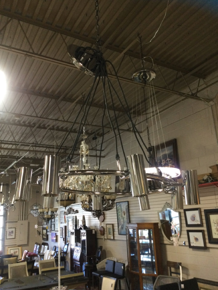 Contemporary chrome 8 light pendant 36h x 29w
