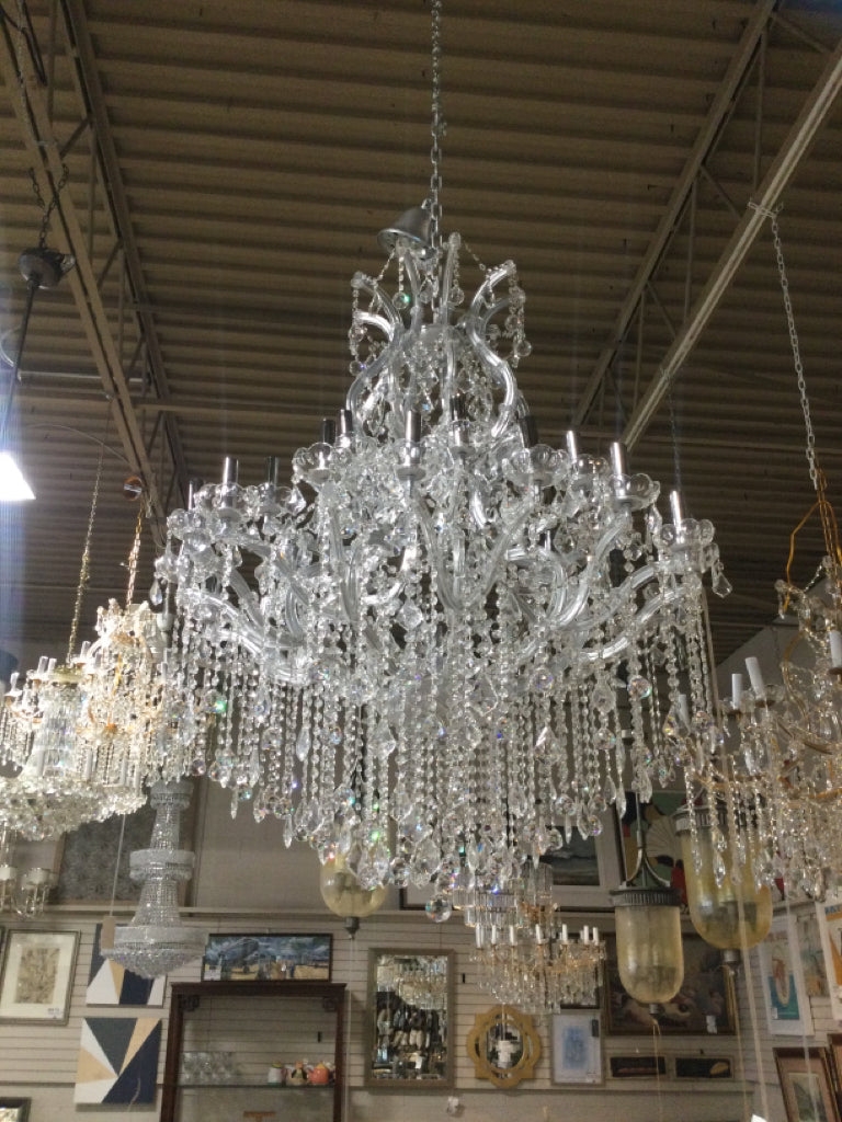 Silver and Crystal 28 Light Chandelier - 40"W x 48"H