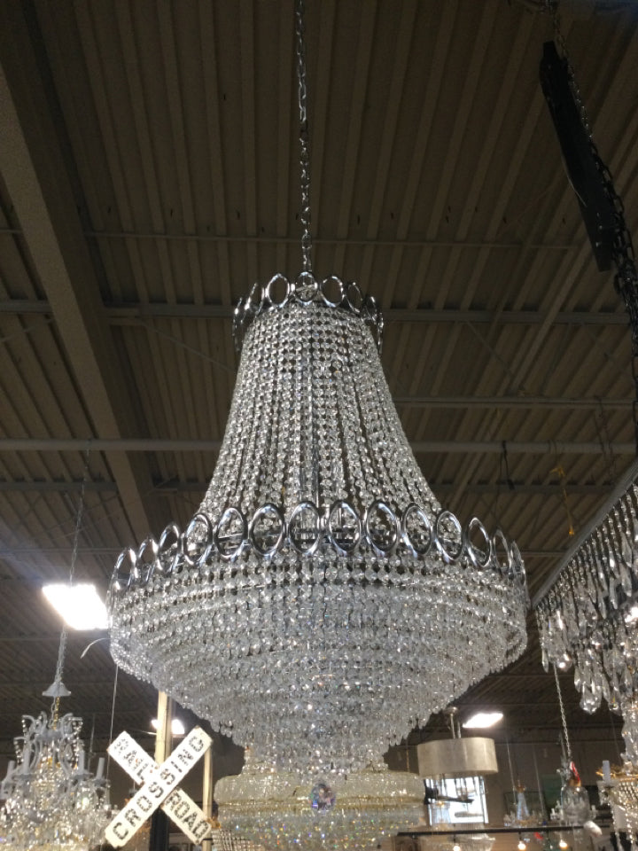 Silver  Bell Shaped Chandelier - 28 W x 38 H - 9 Bulbs