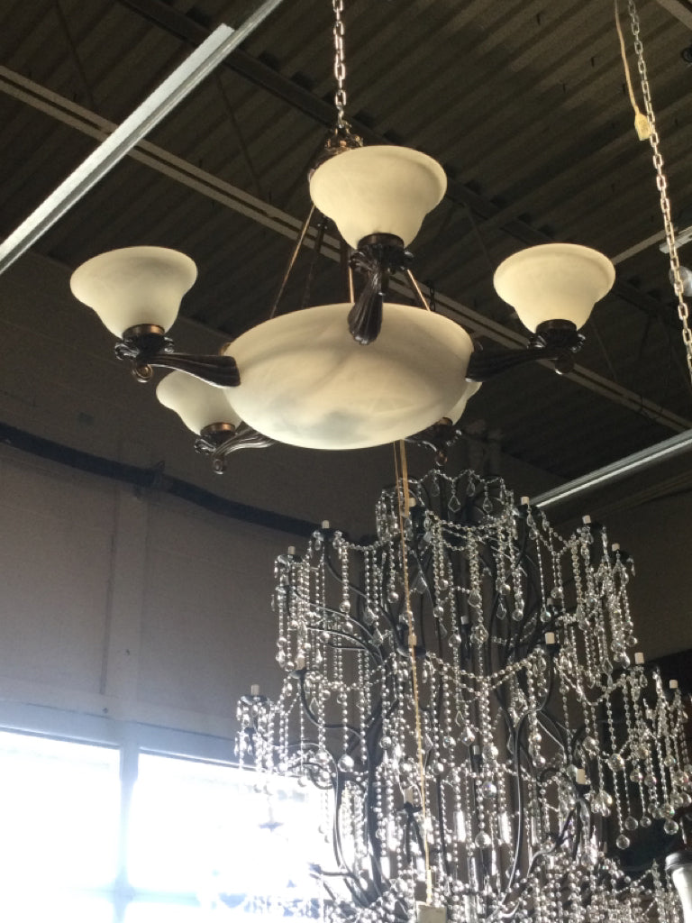 Iron 8 Light Chandelier with Glass Shades