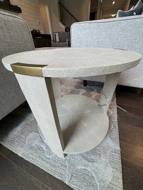 Darren Regency cream Faux Shagreen end table, 20x20x20, with brushed brass