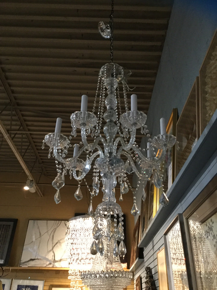 Crystal and Silver Tone Chandelier 7 Bulb 47 H x 28 W