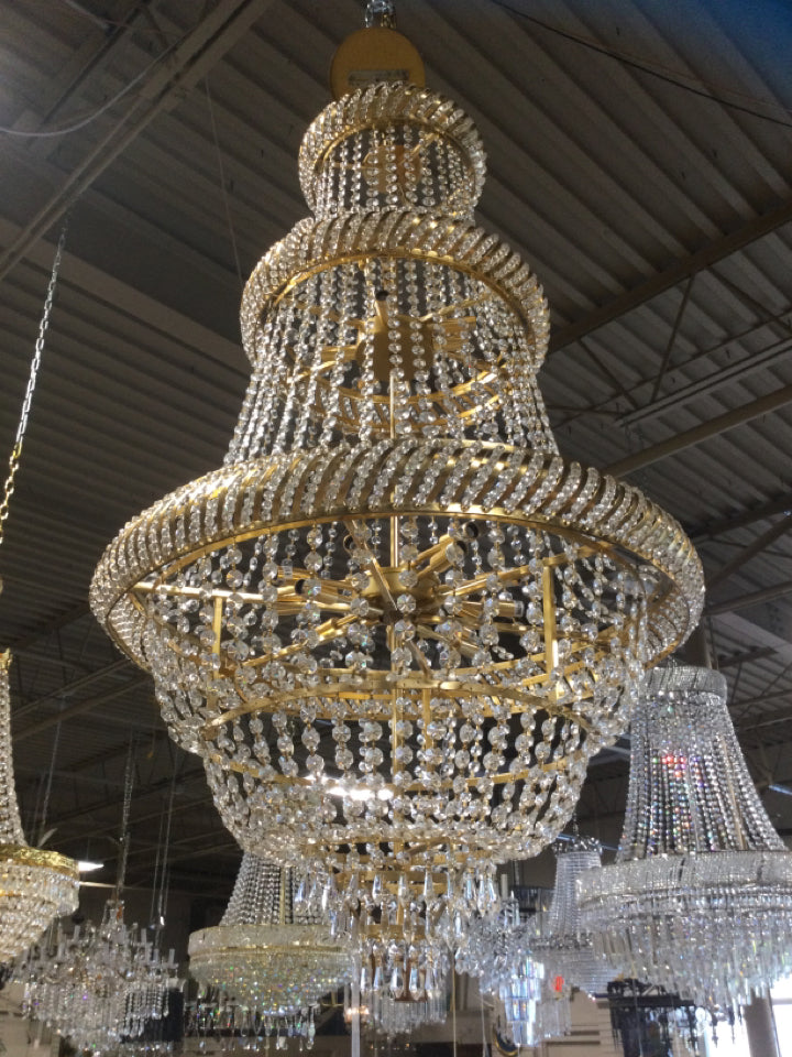 Gold Bell Shaped 21 Light Chandelier - 29W x 51H