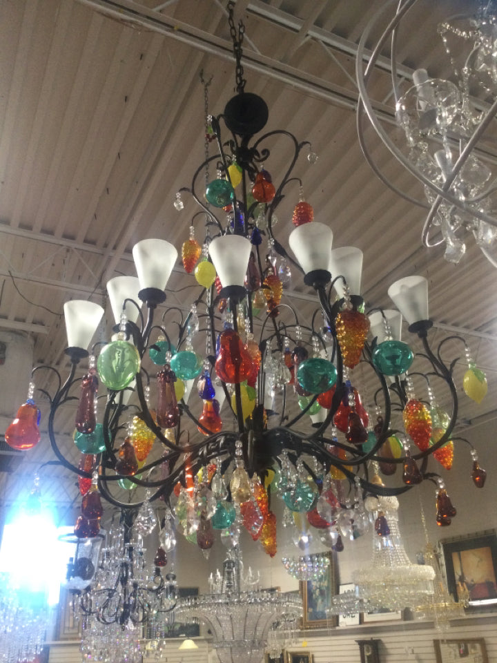 Chandelier/ reproduction Venetian fruit glass 16 light / 57h x 45w  (2)