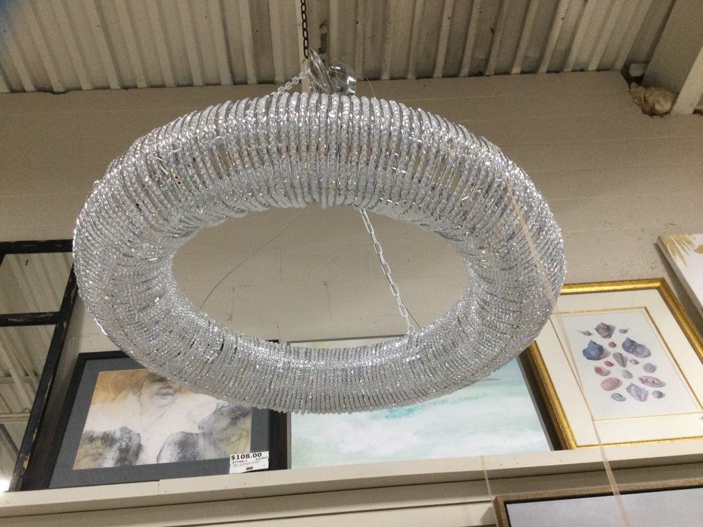 12 Light Silver and Crystal Round Chandelier - 40" Diameter
