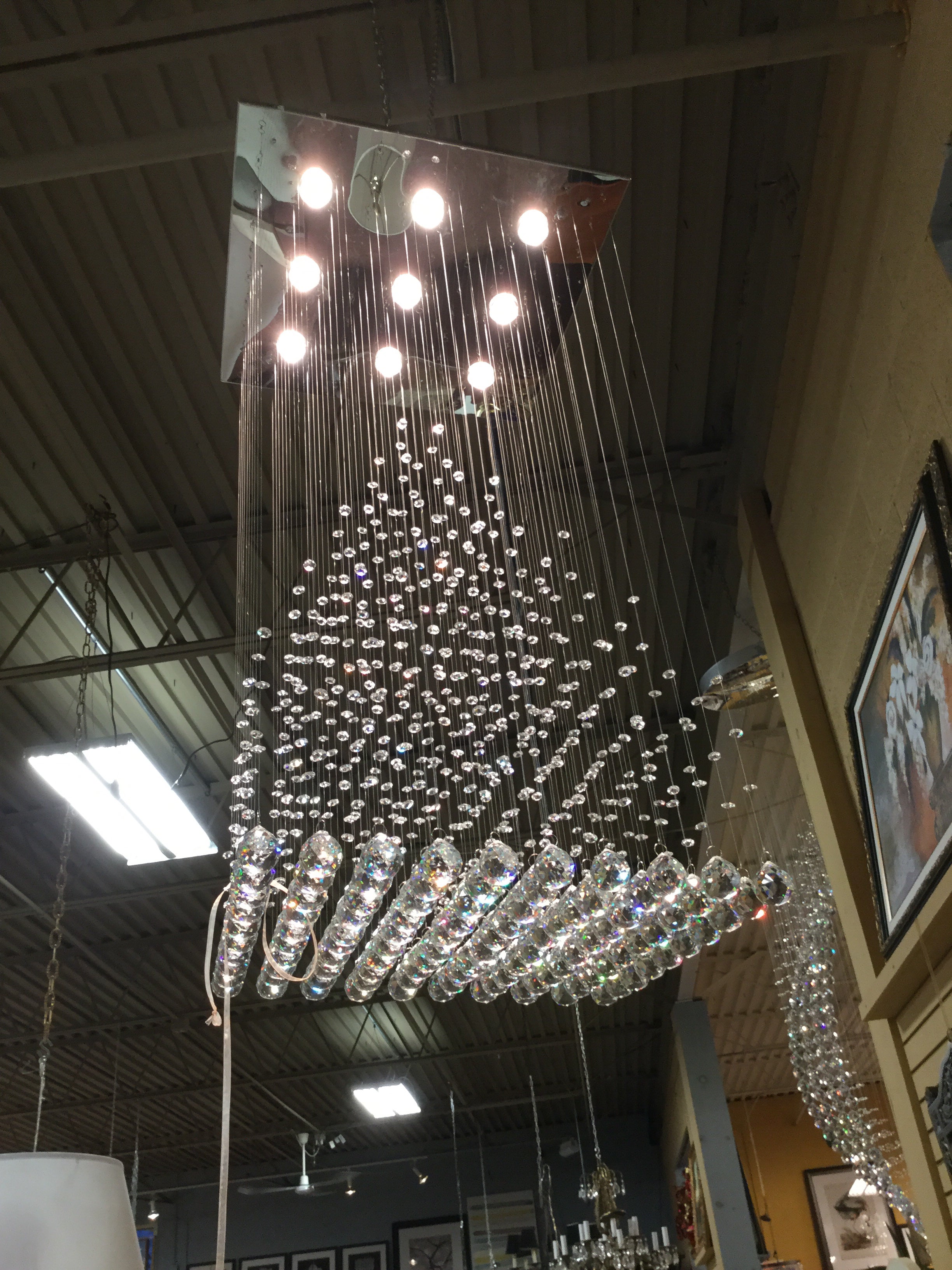 Bavarian Crystal and Square Silver Light Fixture