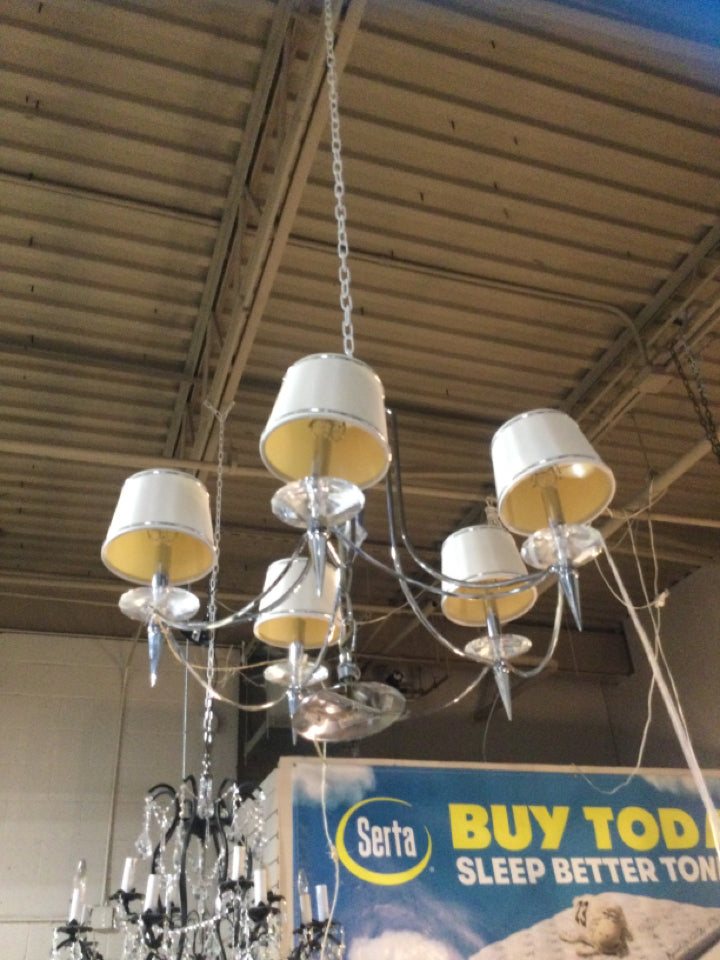 Chrome Chandelier with Cream Shades 5 Light