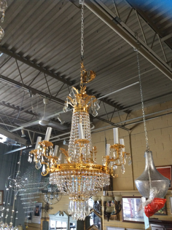 Gold Bell Shaped Crystal Chandelier H35" W25" with 12 Lights
