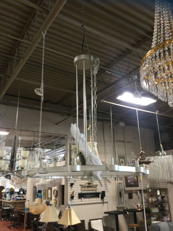 Silver Metal 12 Light Chandelier - 37" Dia, 40"H