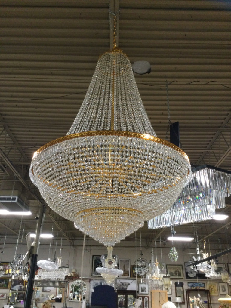 Gold and Crystal Chandelier 24 Lights 45" 53"H Bell Shaped