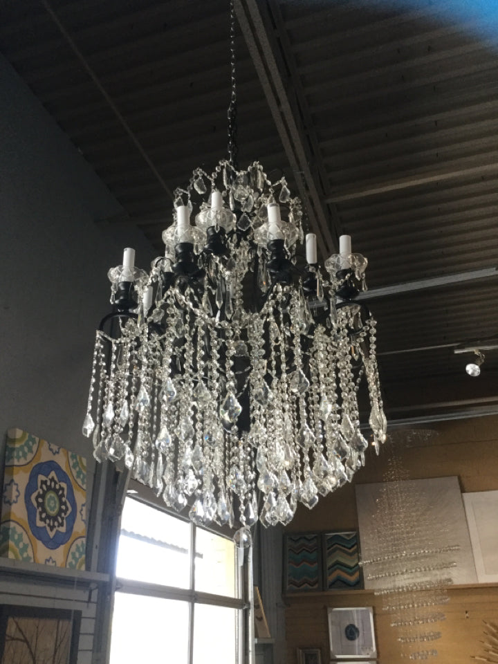 Black Metal and Crystal Chandelier