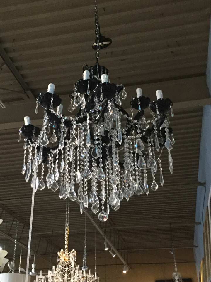 Black Metal 2 Tier Crystal 13 Bulb Chandelier 30 H x 31 W
