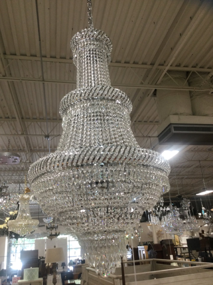 3 Tier Gold And Crystal Chandelier 50" H  27" W