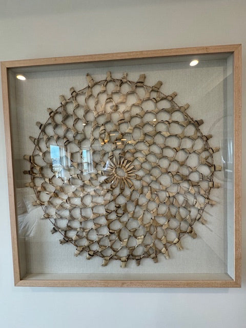 Uttermost Large palm leaf woven basket weave art, 39.5x39.5