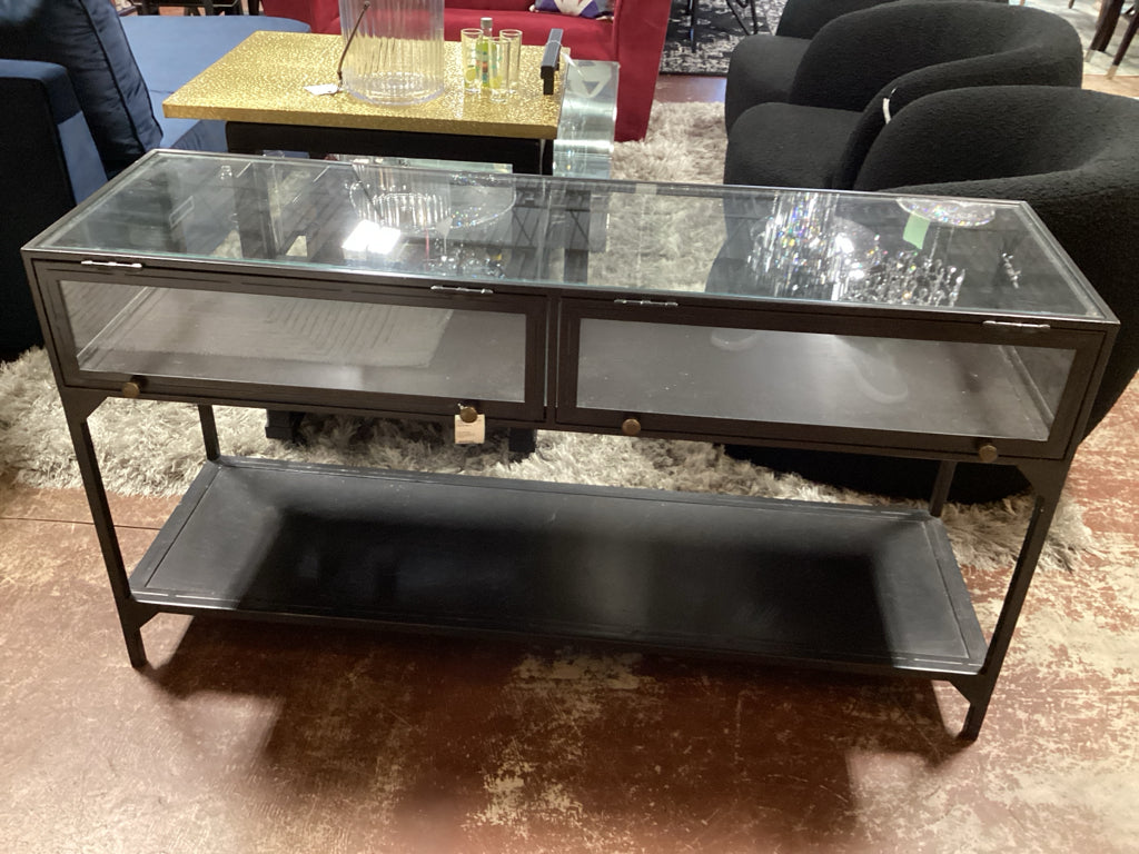 Crate and Barrel Ventana Console/ iron & glass display top  54 x 16 x 29