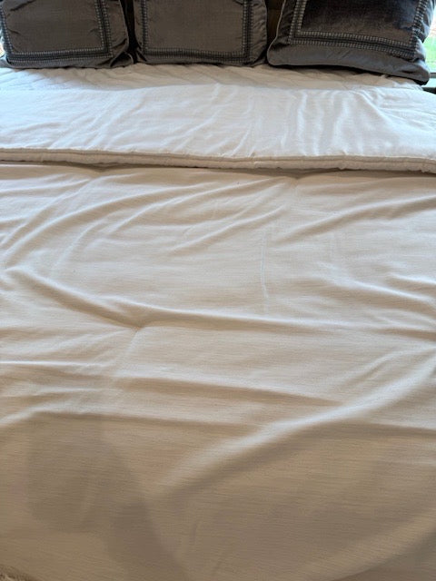 Eastern Accents King White Linen, Grey Leather Trim Comforter and 2 Pillows