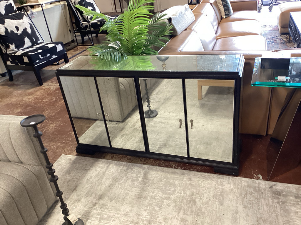 Mirrored Media Cabinet/TV Stand w/ black accent 51x14x30