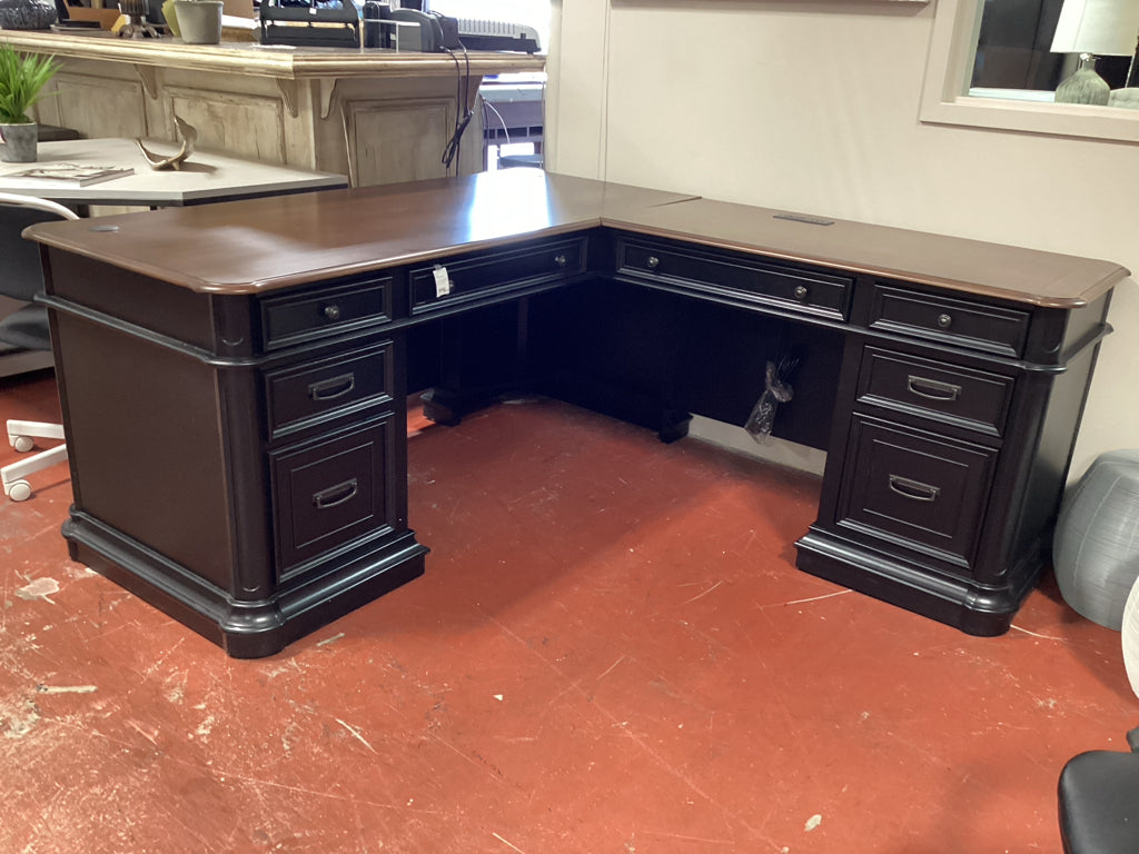 Roanoke Distressed Black L-Shaped Desk 87" X 74" X 31"