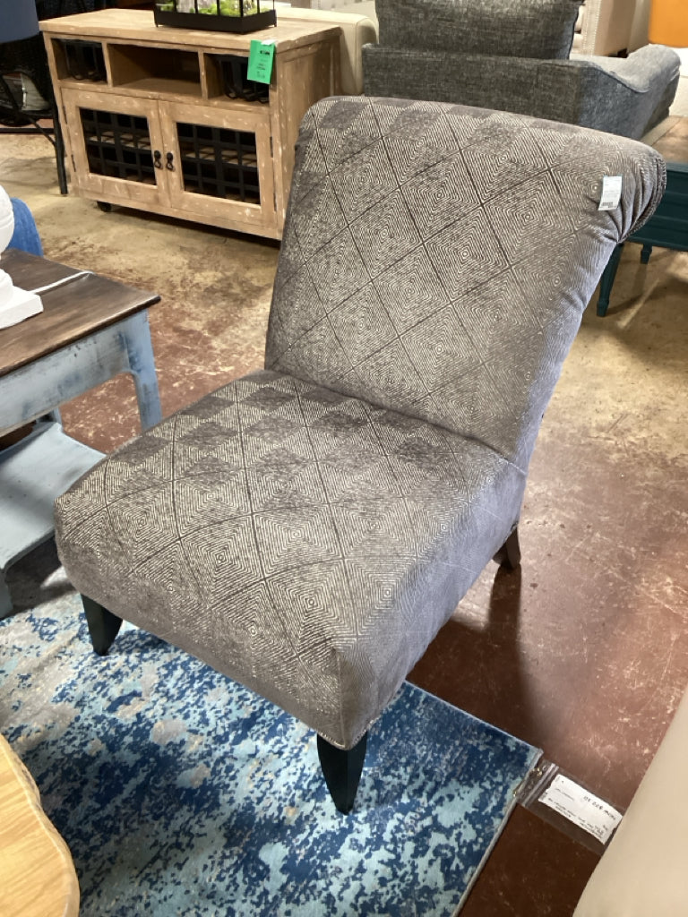 Custom Slipper Chair / grey diamond pattern 27 x 36d x 37 high