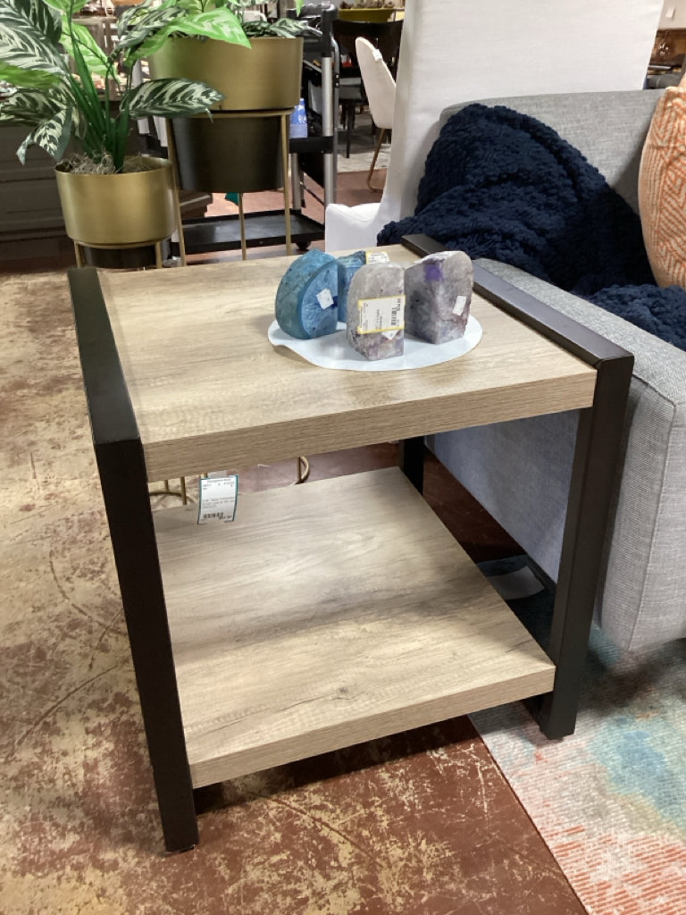 Side Table Distressed Wood Look w/ Blk Iron 23x23x23