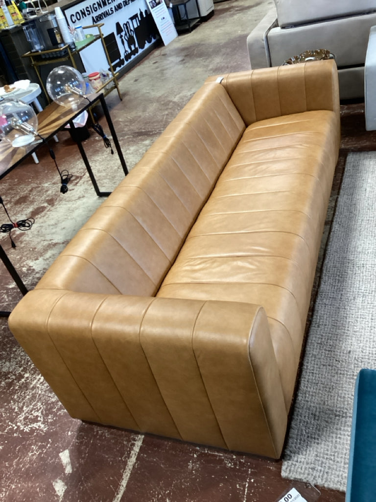 Canale Sofa Leather Cognac Tan Tuffed Sofa  99" W x 37.5" D x 27.5"   HCPWNN8S2