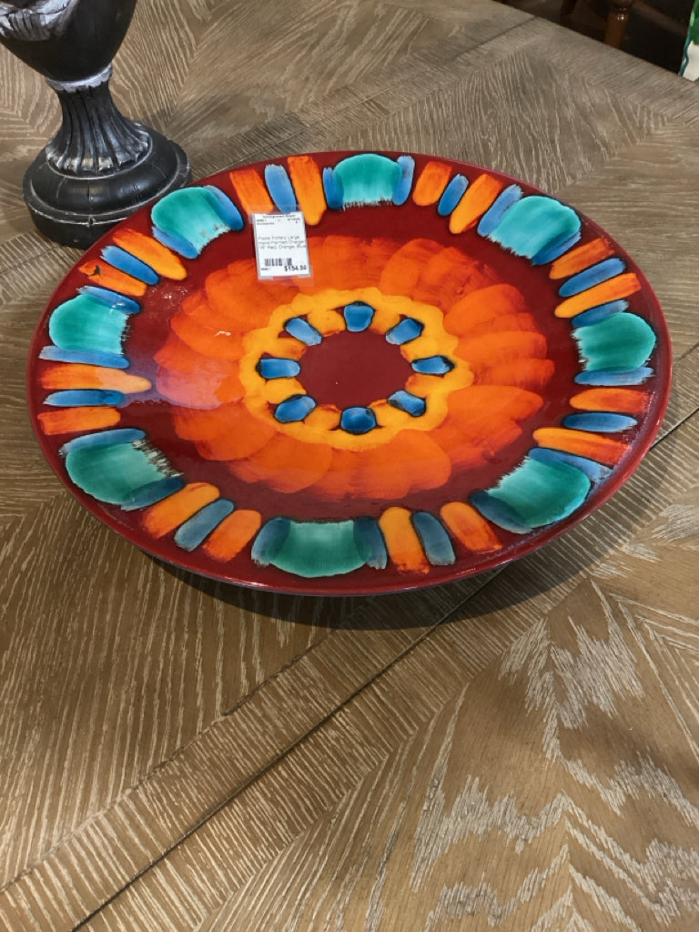 Poole Pottery Large Hand Painted Charger 16" Red, Orange, Blue