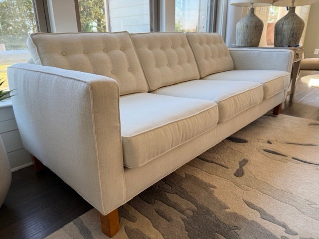 Rowe Mid Century Modern Tufted Back Sofa 86x24x27 Cream