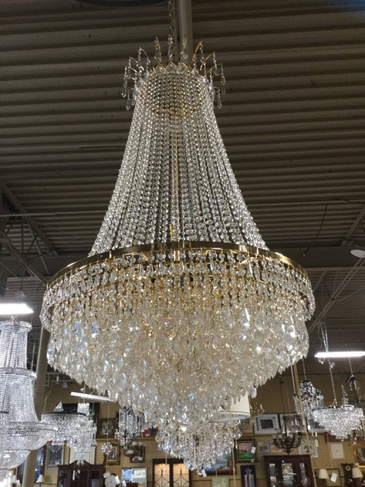 Gold Bell Shaped Crystal Chandelier H52" W31" 18 Lights