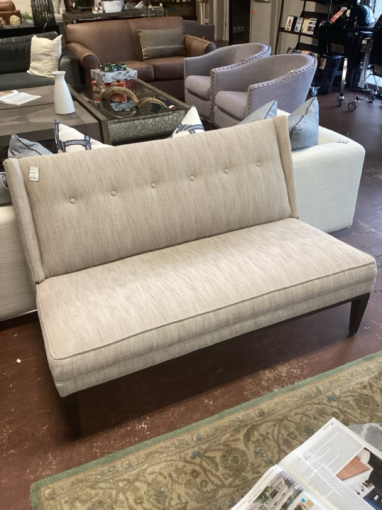 Loveseat/ Jonathan Adler petite button tufted loveseat / tan tweed 51 x 30 x 33