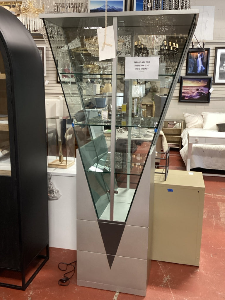 Cabinet/ contemporary trapezoid display cabinet 40w x 15d x 79 hi