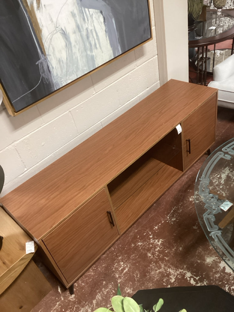 Hemwick TV Console Walnut 60" L x 16" W x 24.5" H AS FOUND