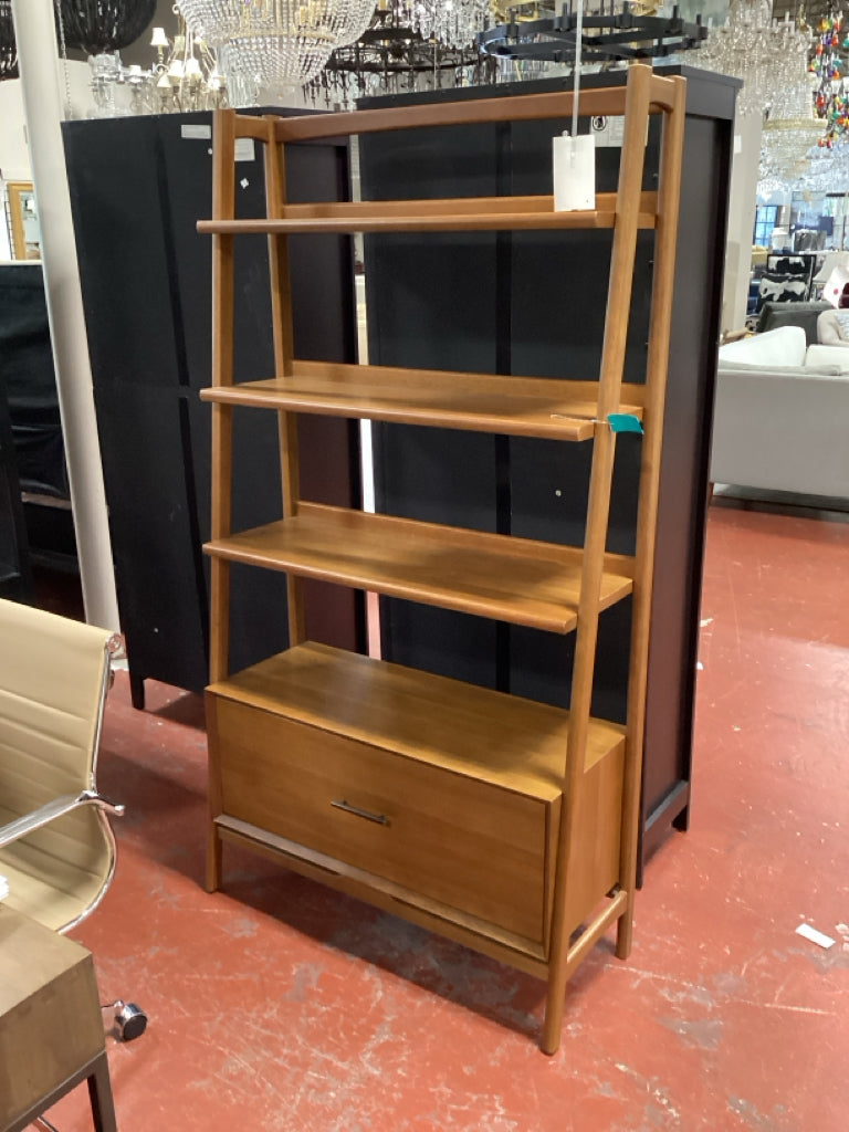 West Elm Mid century wooden book Shelf w/ drawer 38 x 15 x 71