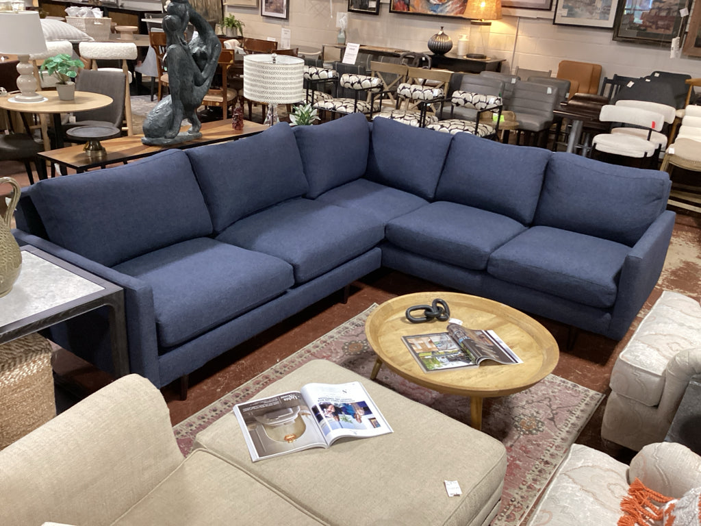 Room & Board Jasper Sectional Sofa in Sumner Navy (As Found) 103W x 90D x 32H
