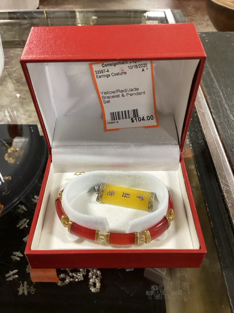 Yellow/Red/Jade Bracelet & Pendant Set